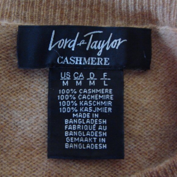Cashmere Tan Beige Crewneck Sweater Lord & Taylor Ribbed Long Sleeve Medium - Picture 3 of 9
